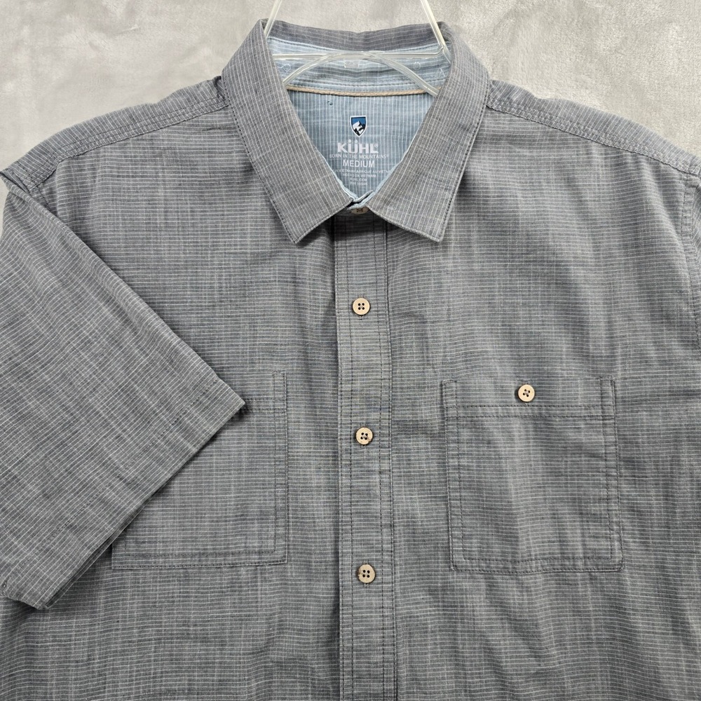 Kuhl Size Medium Button Up Shirt Gray Short Sleeve Striped Pocket